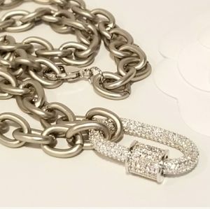 Pave CZ Carabiner Lock Pendant Necklace Chain NEW